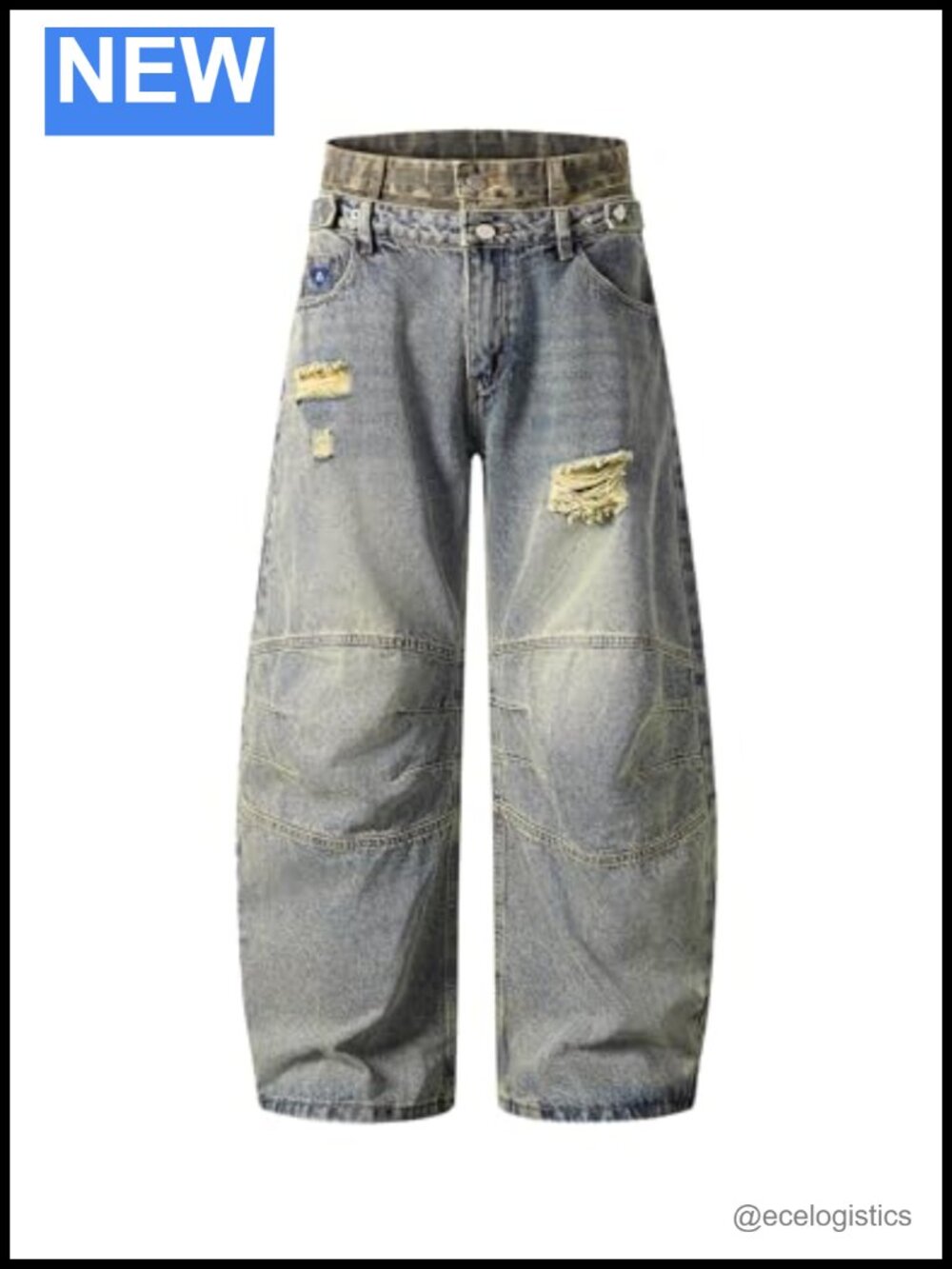 Baggy Double Waist Camo Jeans Wide Leg High Rise Retro Washed Cotton Denim Y2K